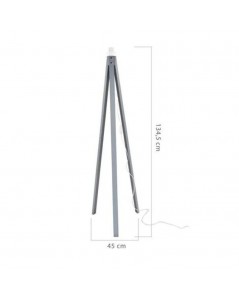 Lampada da Terra Treppiede Grigio con Paralume Bianco in Tessuto