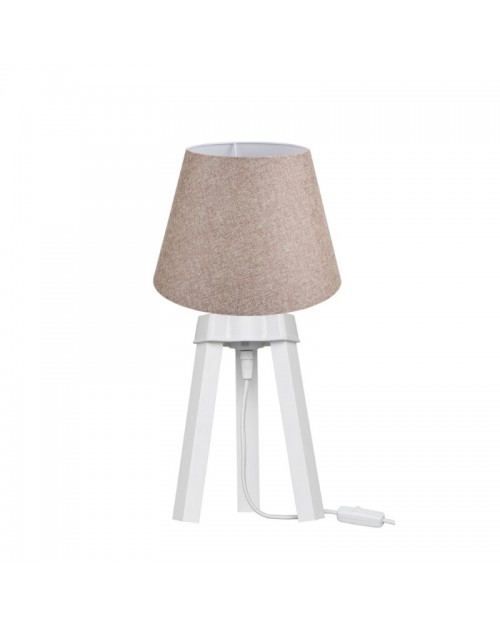 Lampada da tavolo treppiede bianco e paralume tessuto beige PIKOBI2634