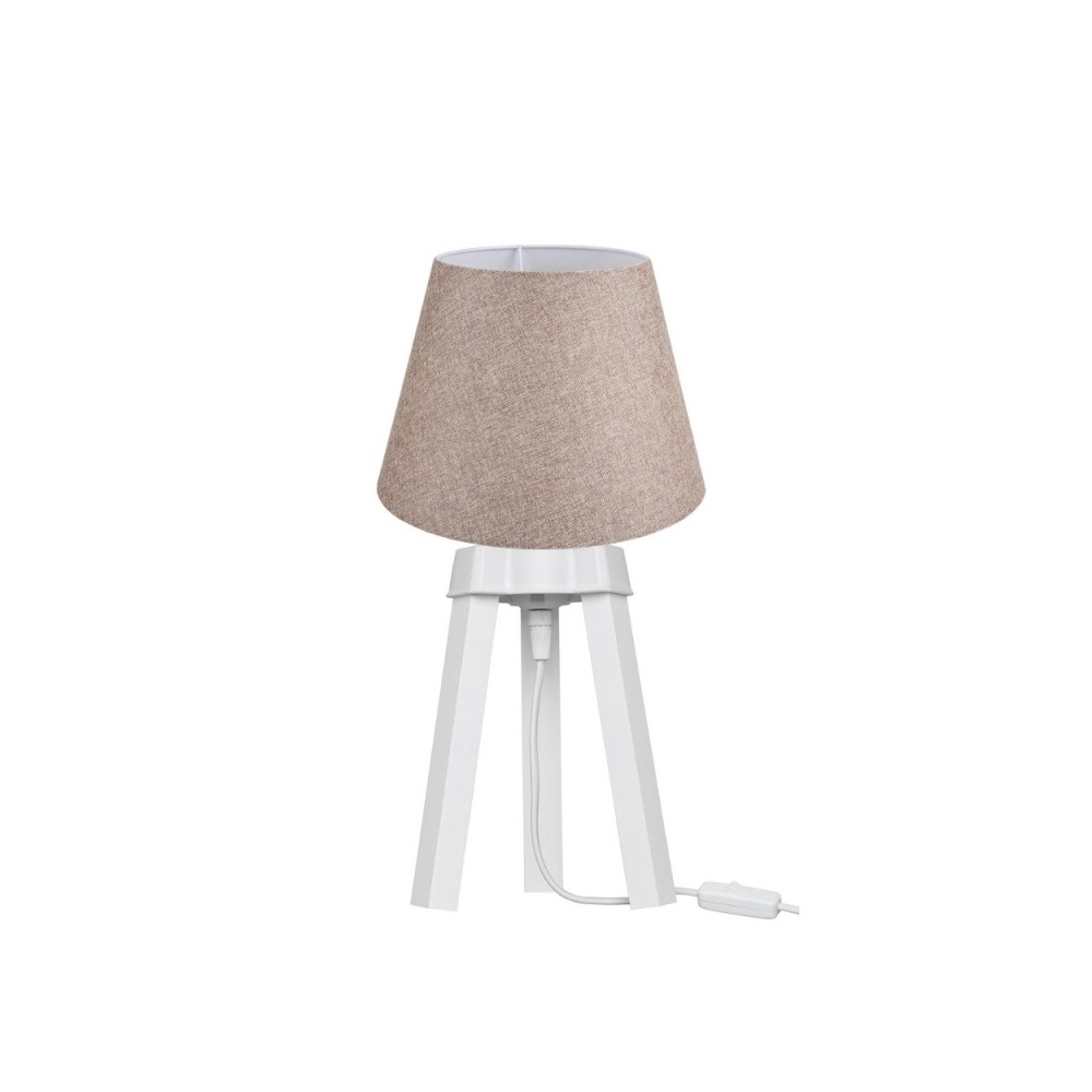 Lampada da tavolo treppiede bianco e paralume tessuto beige PIKOBI2634