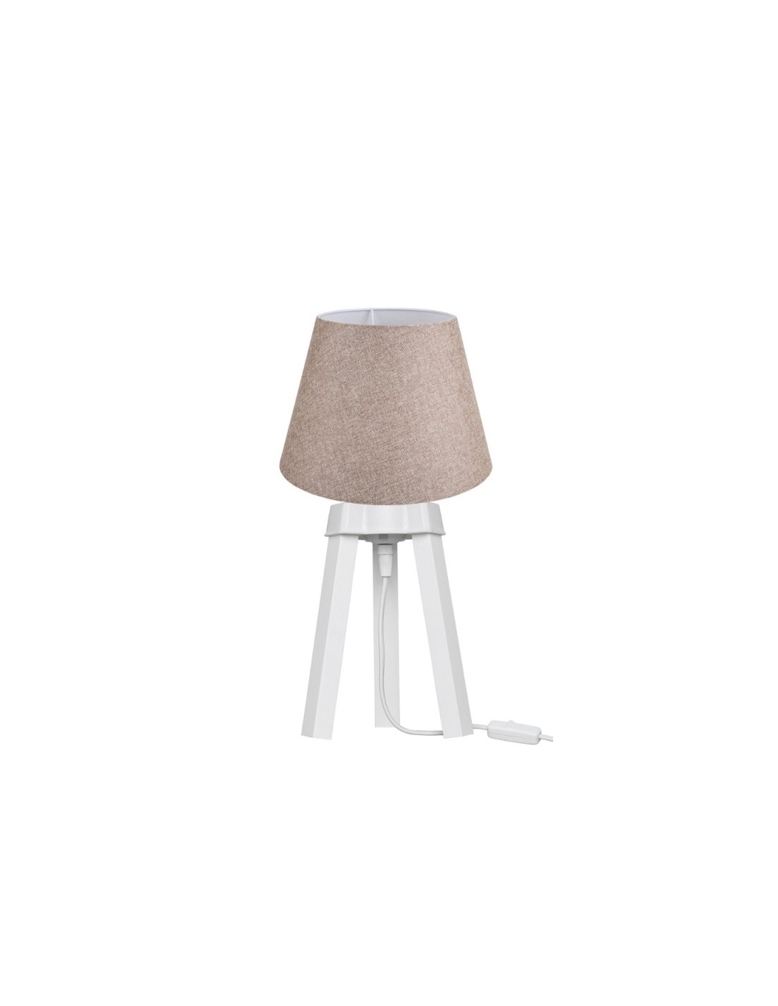 Lampada da tavolo treppiede bianco e paralume tessuto beige PIKOBI2634