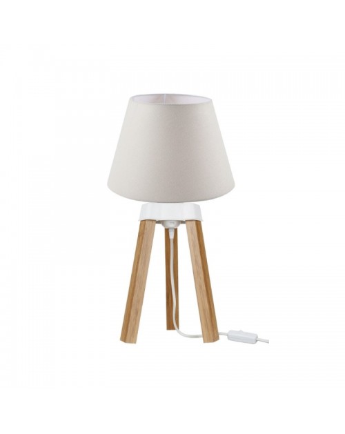 Lampada da tavolo treppiede rovere e paralume tessuto colore bianco PIKORO2632