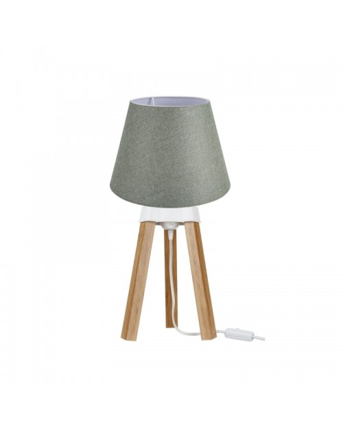 Lampada da tavolo treppiede rovere e paralume tessuto colore verde PIKORO2638