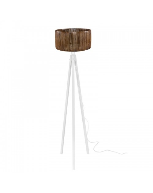 Lampada da terra treppiede legno e paralume carta intrecciata effetto bamboo colore caffè RODIBI1751