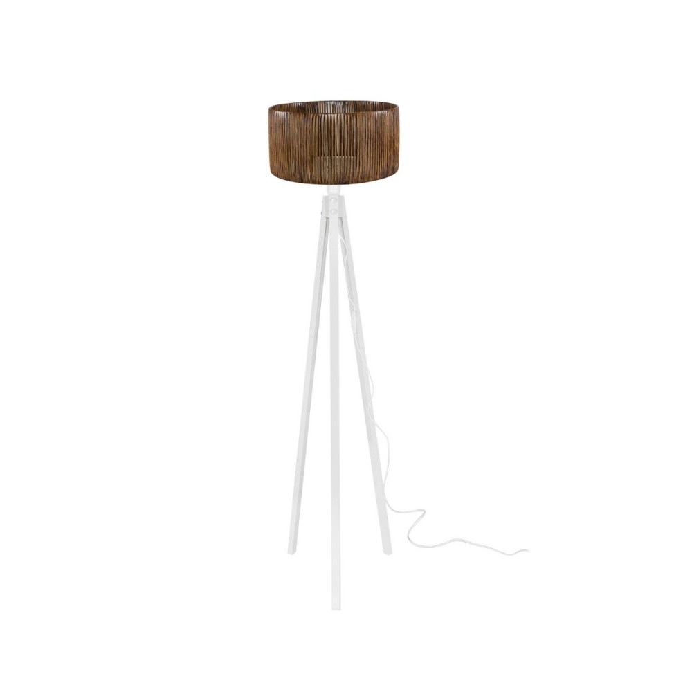 Lampada da terra treppiede legno e paralume carta intrecciata effetto bamboo colore caffè RODIBI1751