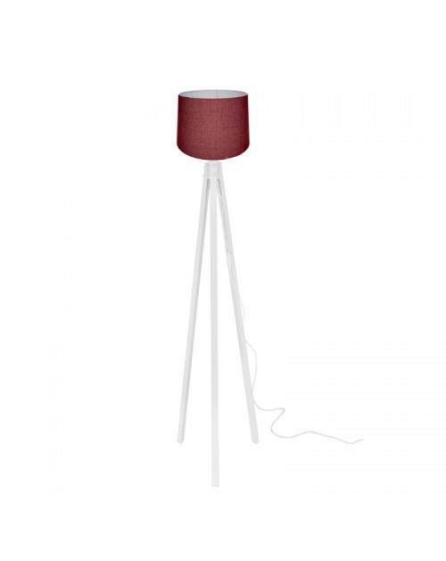 Lampada da terra treppiede legno bianco e paralume tessuto rosso RODIBI3011