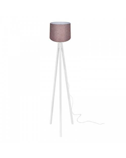 Lampada da terra treppiede legno bianco e paralume rosa RODIBI3012