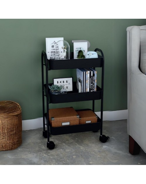 Carrello da cucina 3 ripiani in metallo nero con ruote Tier 45.5x32x76.4H