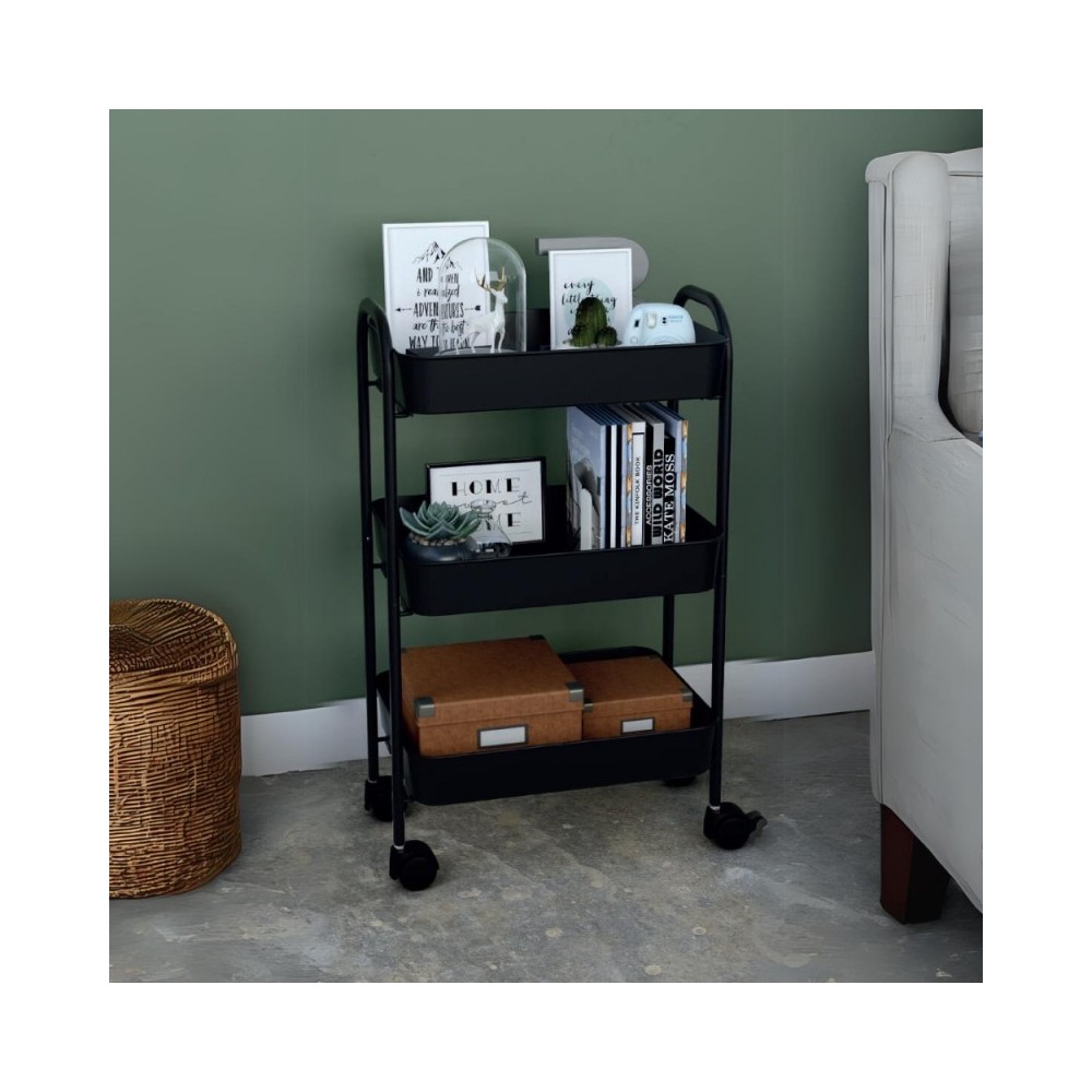 Carrello da cucina 3 ripiani in metallo nero con ruote Tier 45.5x32x76.4H