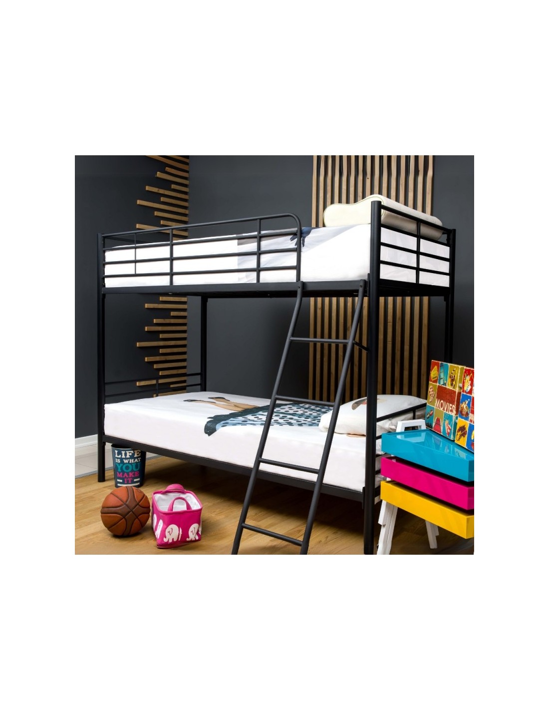 Letto a castello in metallo Monza colore nero 199x96.5x159.5