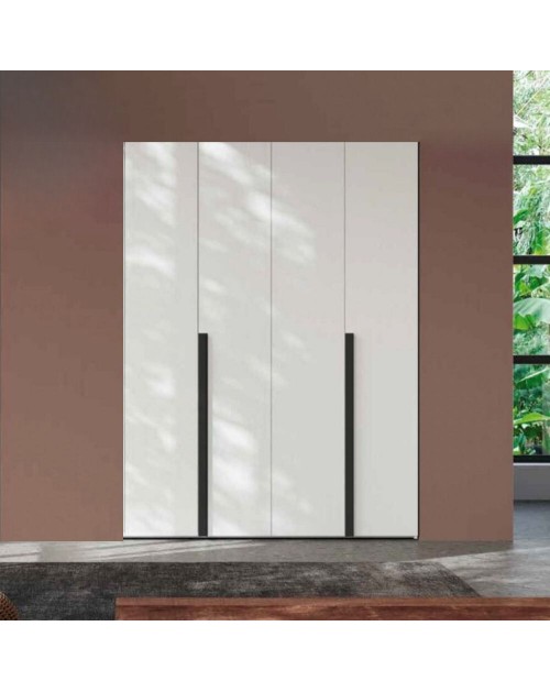 Armadio 4 ante battenti bianco portland e maniglie nero opaco Coco 185x60,3x250h