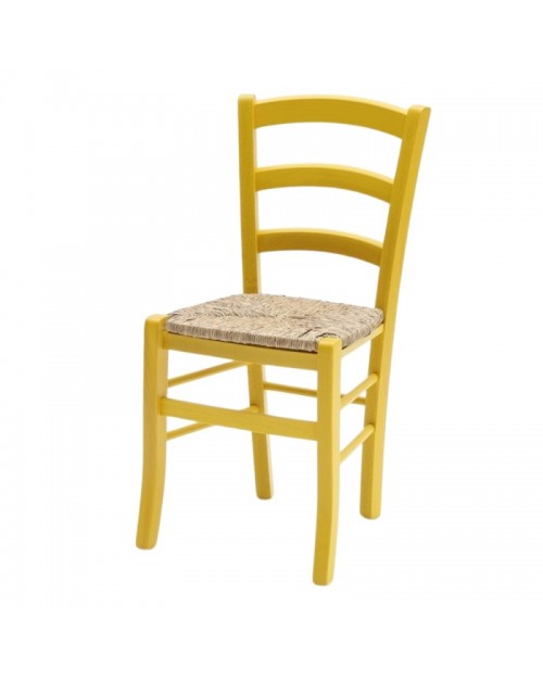Sedia in legno di faggio con seduta paglia Venezia colore anilina giallo