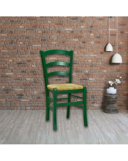 Sedia in legno di faggio con seduta paglia Venezia colore anilina verde scuro