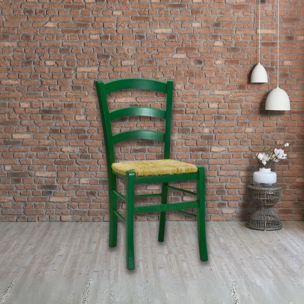 Sedia in legno di faggio con seduta paglia Venezia colore anilina verde scuro