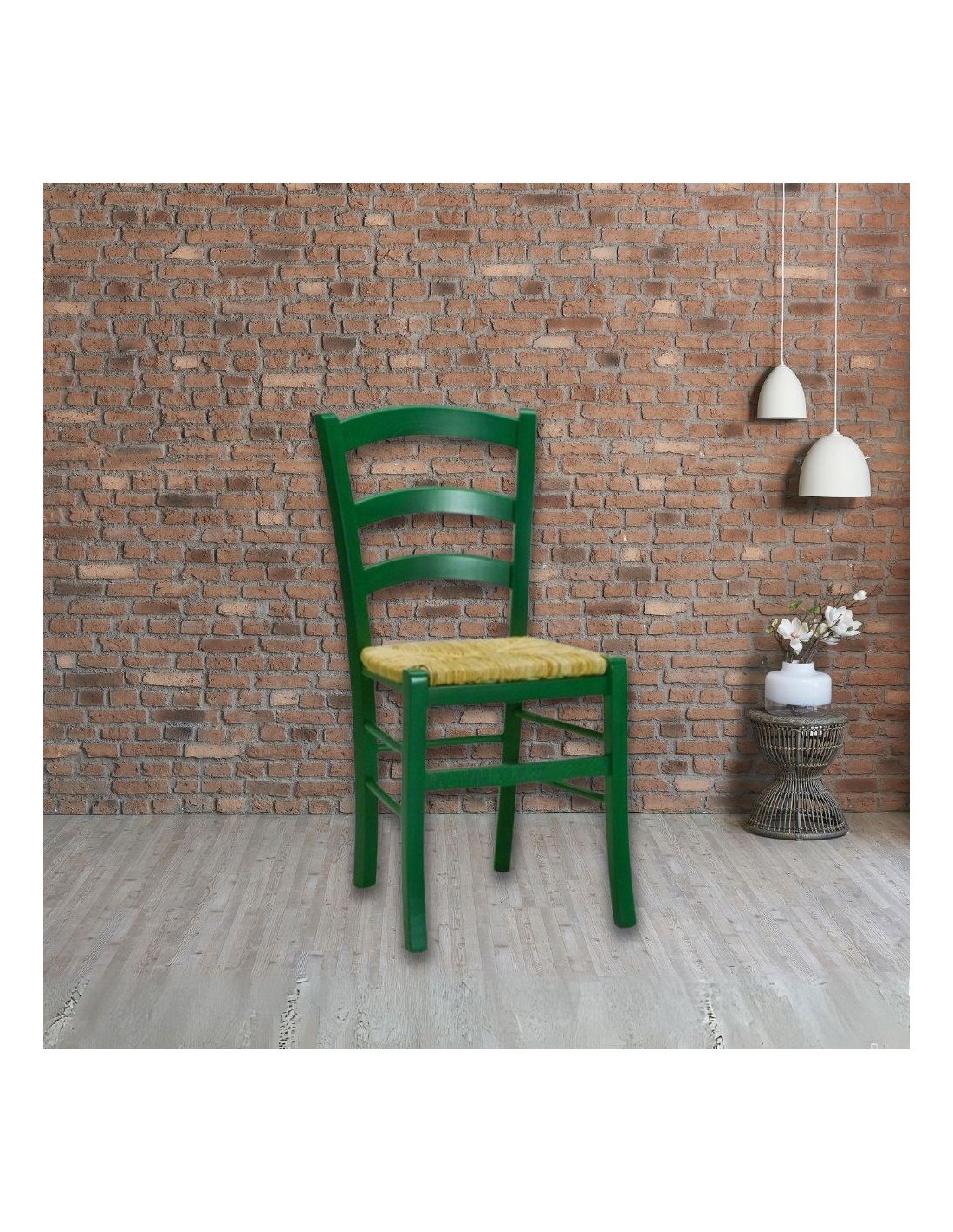 Sedia in legno di faggio con seduta paglia Venezia colore anilina verde scuro