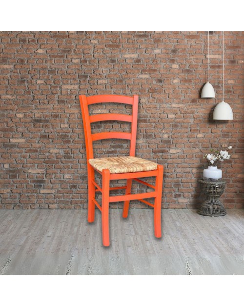 Sedia in legno di faggio con seduta paglia Venezia colore analina arancio