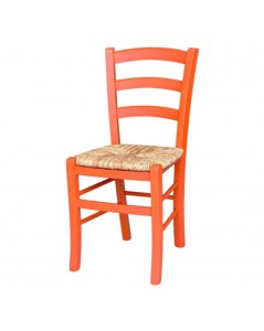 Sedia in legno di faggio con seduta paglia Venezia colore analina arancio