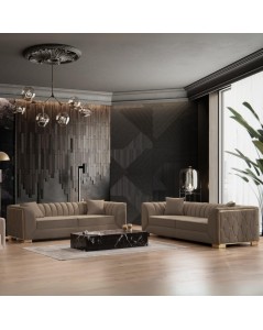 Divano 3 posti in velluto marrone Vera Babyface06 230x95x80H