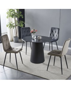 Tavolo rotondo Lauren piano ceramica effetto marmo nero oro 120x120x76h