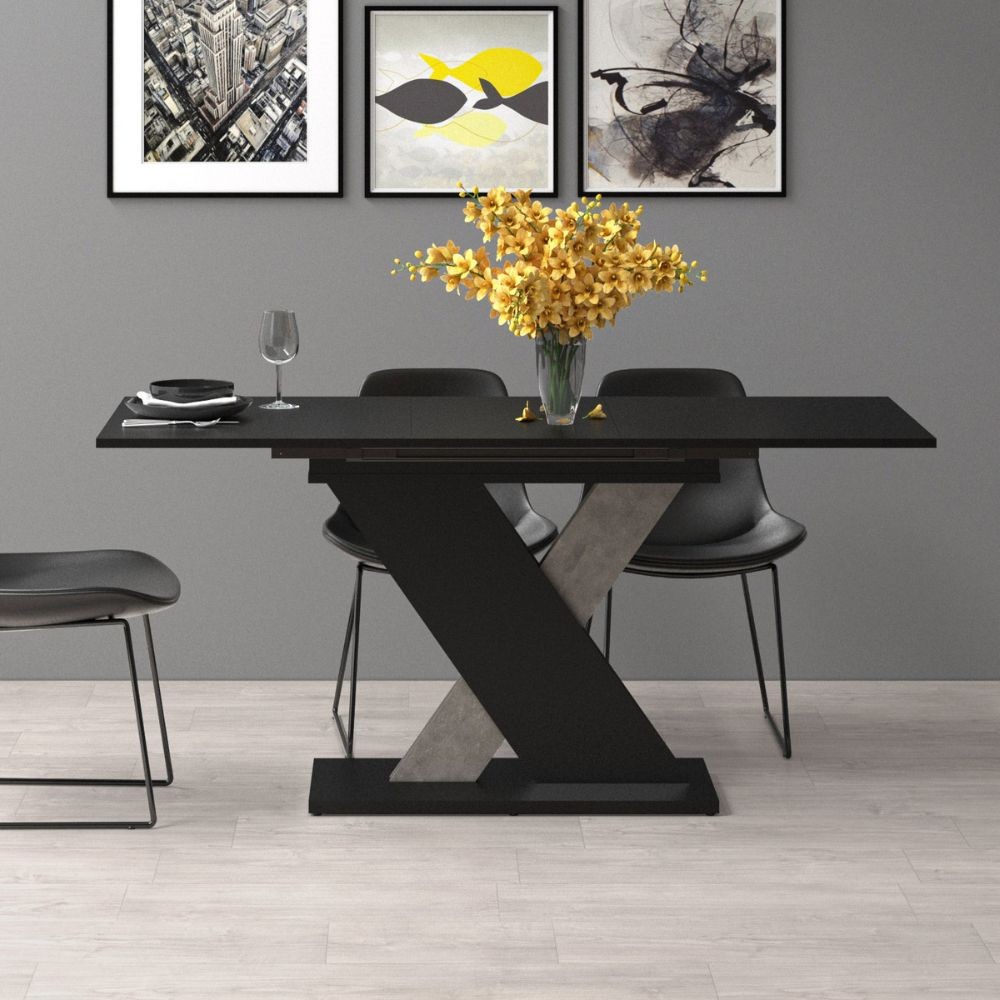 Tavolo allungabile nero con dettaglio cemento Axi 120x75x76H