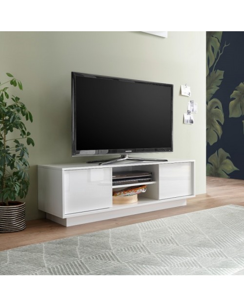 Mobile porta Tv 2 ante e vano a giorno Ice 139x43x44H colore bianco lucido