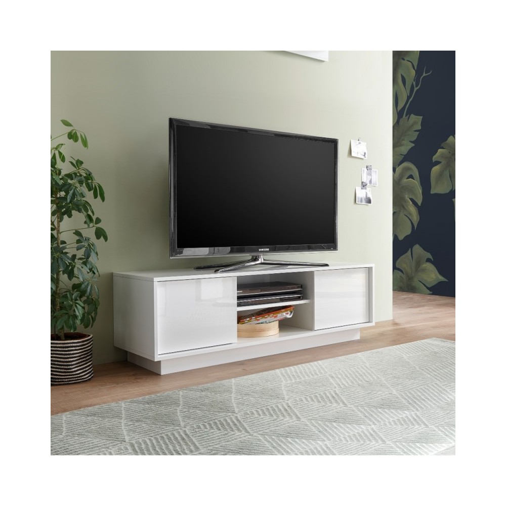 Mobile porta TV 2 ante e vano a giorno bianco lucido Ice 139x43x44H