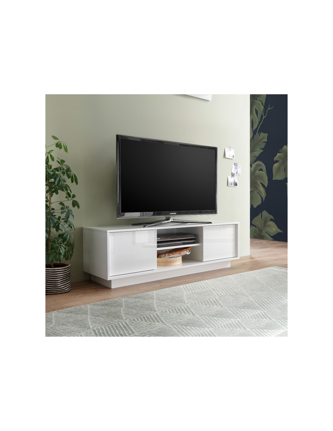 Mobile porta TV 2 ante e vano a giorno bianco lucido Ice 139x43x44H