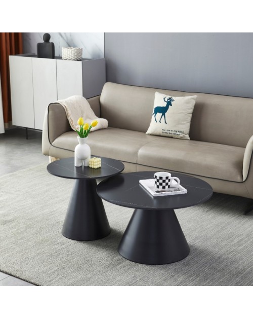 Tavolini da salotto Mush piano in ceramica effetto marmo nero opaco e oro