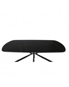 Tavolo Style con Piano in Ceramica Effetto Marmo Nero Opaco e Oro