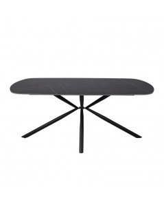 Tavolo Style con Piano in Ceramica Effetto Marmo Nero Opaco e Oro