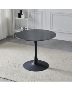 Tavolo Rotondo Dot Piano Ceramica Effetto Marmo Nero e Oro
