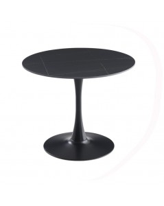 Tavolo Rotondo Dot Piano Ceramica Effetto Marmo Nero e Oro