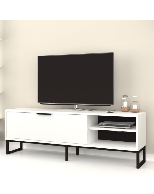 Mobile porta Tv Way 140x35x45h colore bianco con dettagli ghisa