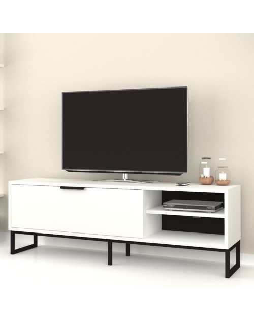 Porta tv colore bianco con dettagli ghisa Way 140x35x45h