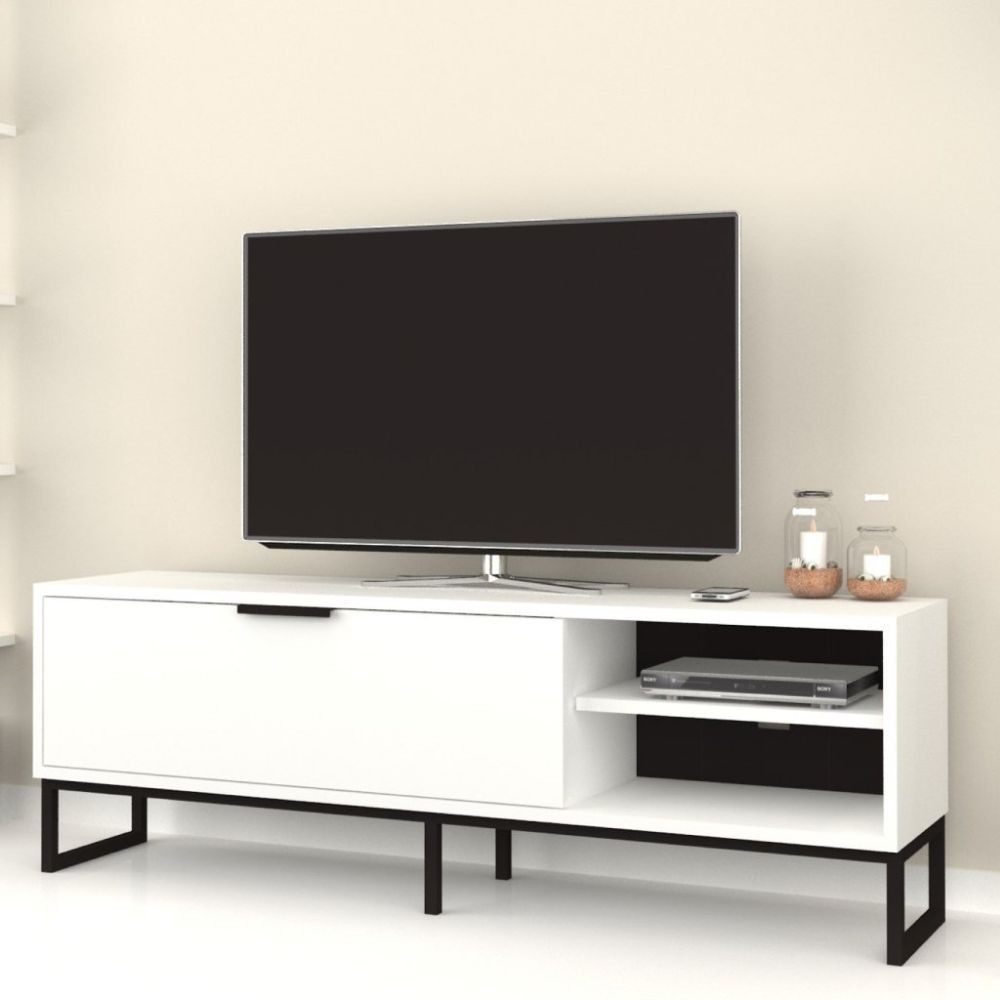 Mobile porta Tv Way 140x35x45h colore bianco con dettagli ghisa