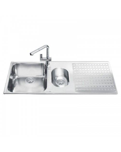 Lavello incasso 2 vasche e gocciolatoio destro 100x50 Smeg LTS102D2 inox spazzolato