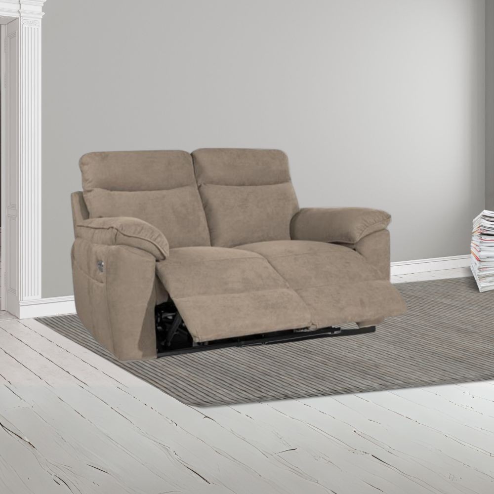 Divano 2 posti recliner elettrico tessuto cappuccino Boston 160x100x102H