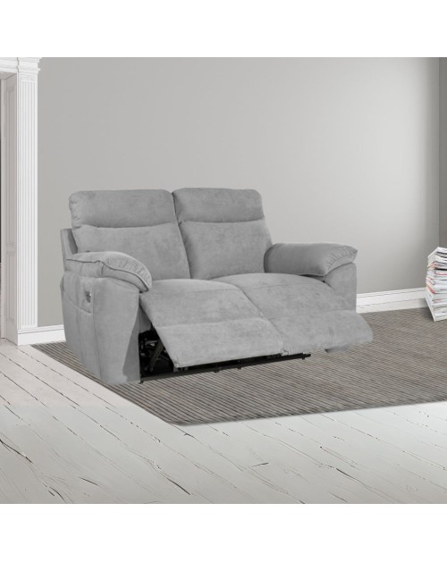 Divano 2 posti recliner elettrico tessuto grigio Boston 160x100x102H