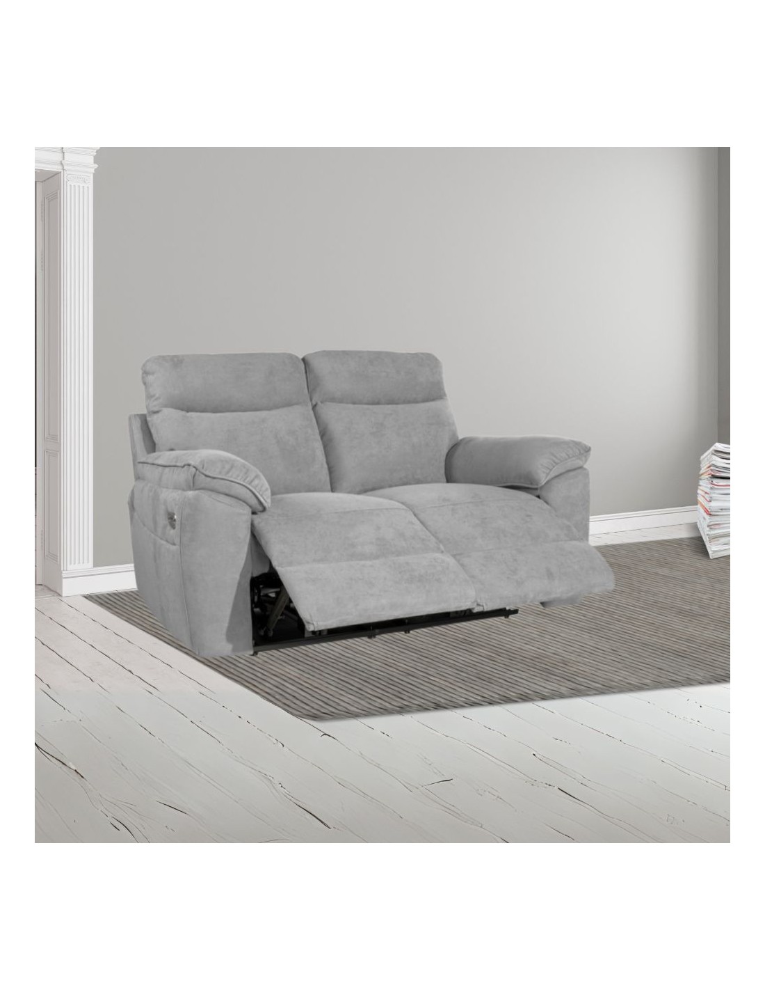 Divano 2 posti recliner elettrico tessuto grigio Boston 160x100x102H