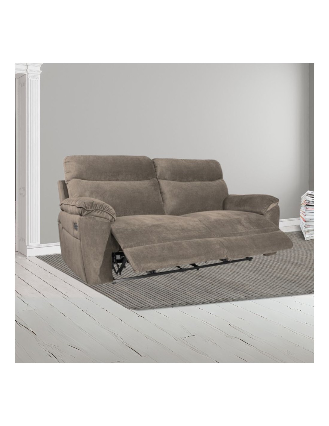 Divano 3 posti recliner elettrico tessuto cappuccino Boston 200x100x102H