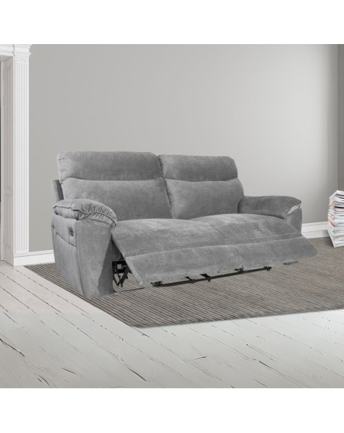 Divano 3 posti recliner elettrico tessuto grigio Boston 200x100x102H