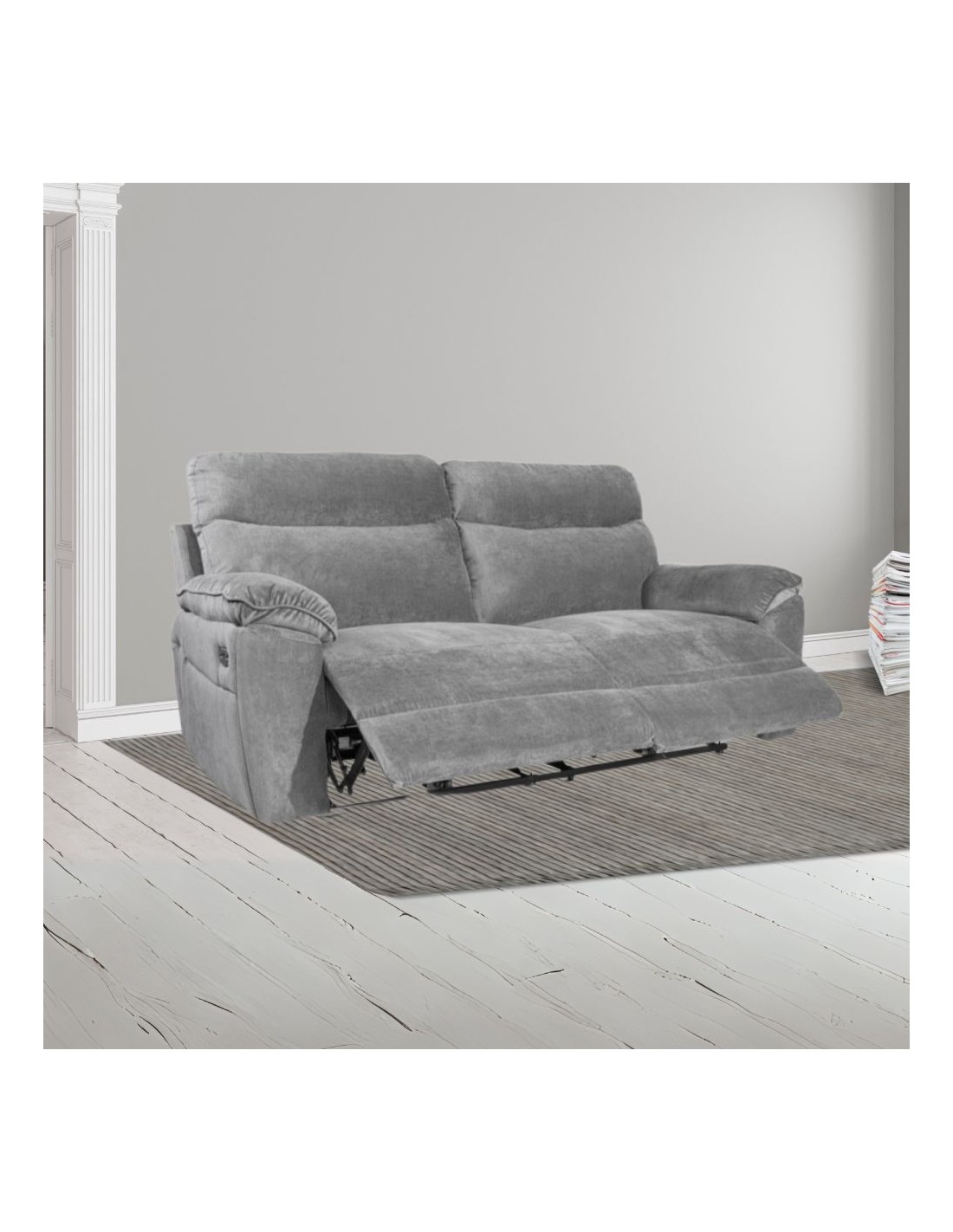 Divano 3 posti recliner elettrico tessuto grigio Boston 200x100x102H