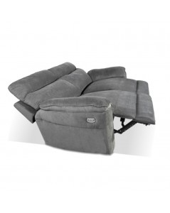 Divano 3 posti recliner elettrico tessuto grigio Boston 200x100x102H