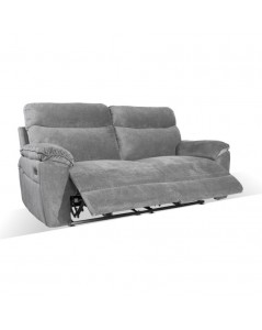 Divano 3 posti recliner elettrico tessuto grigio Boston 200x100x102H