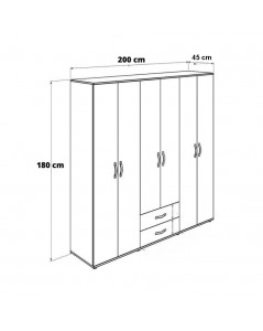 Armadio 6 Ante e 2 Cassetti GRD4262023 Colore Rovere 200x45x180H