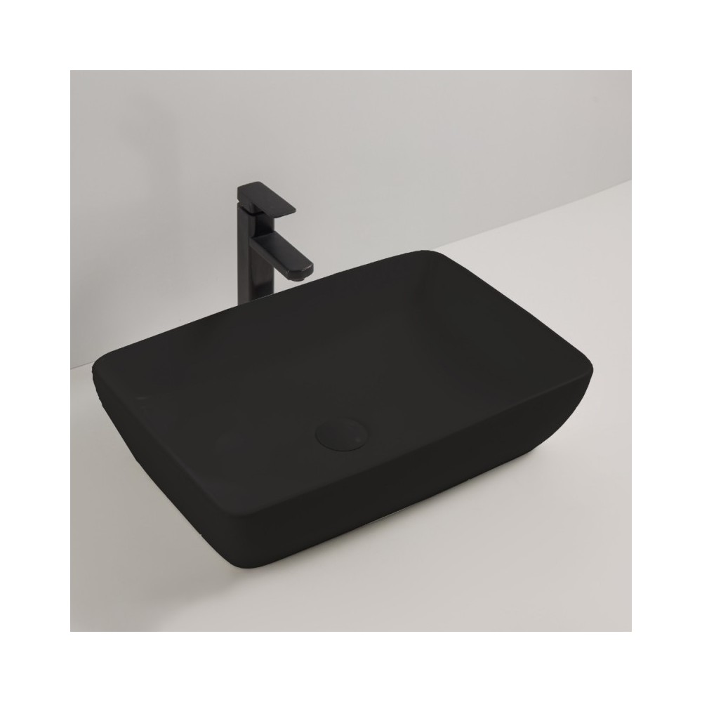 Lavabo d'appoggio in ceramica nero opaco senza foro miscelatore 59x40x14.5H 9440B