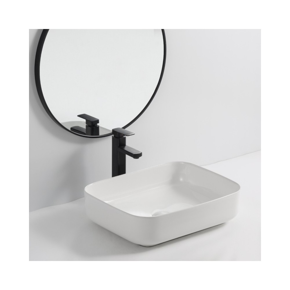 Lavabo d'appoggio in ceramica bianco senza foro miscelatore 50x39x13H Bowl9391B