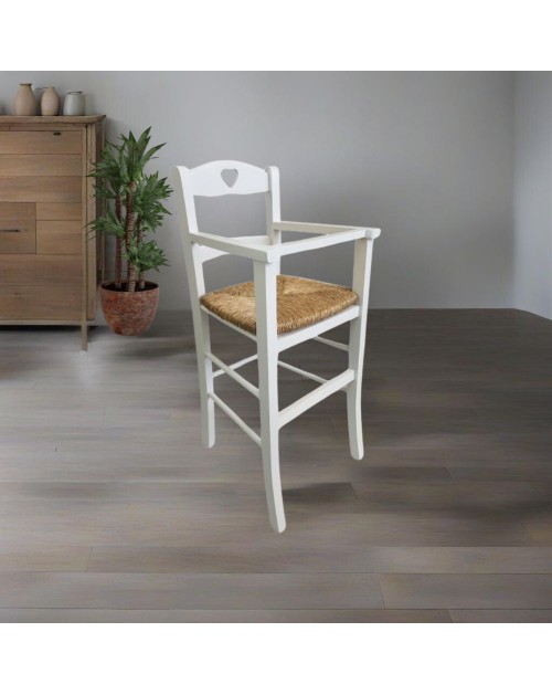 Sediolone bimbo in legno bianco e seduta paglia 708