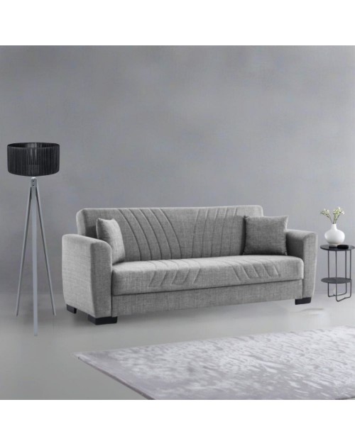 Divano 3 posti funzione letto contenitore Lori in tessuto grigio 210x78x78H