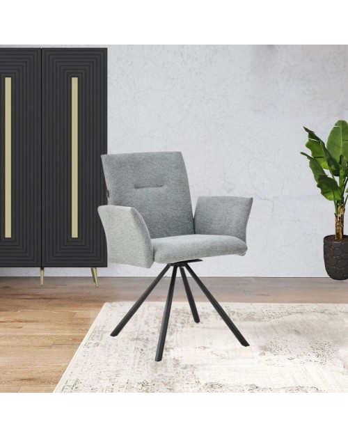 Sedia girevole con braccioli Mosaic in tessuto grigio e gambe in metallo nero