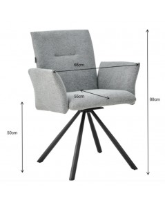 Sedia girevole con braccioli Mosaic in tessuto grigio e gambe in metallo nero